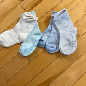 4 Pairs Toddler Socks Bundle Lot Blue white Hears ruffles NEW